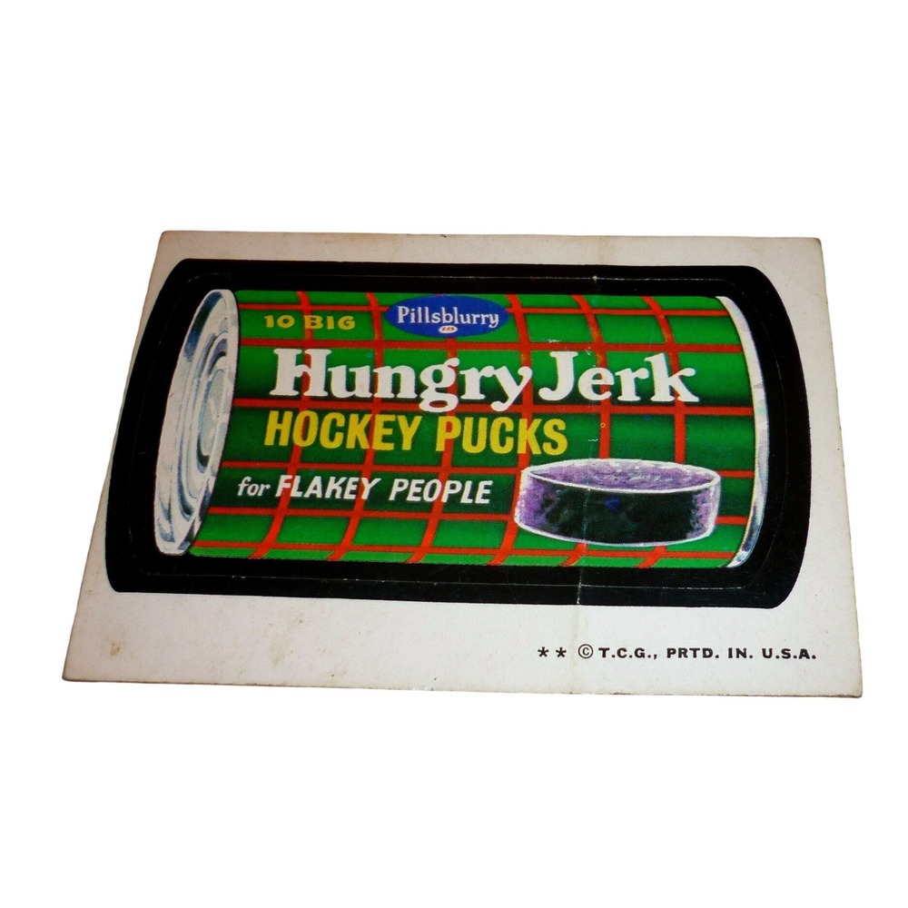 Vintage 1970s Wacky Packages Hungry Jerk Hockey Pucks Sticker Topps TCG Parody